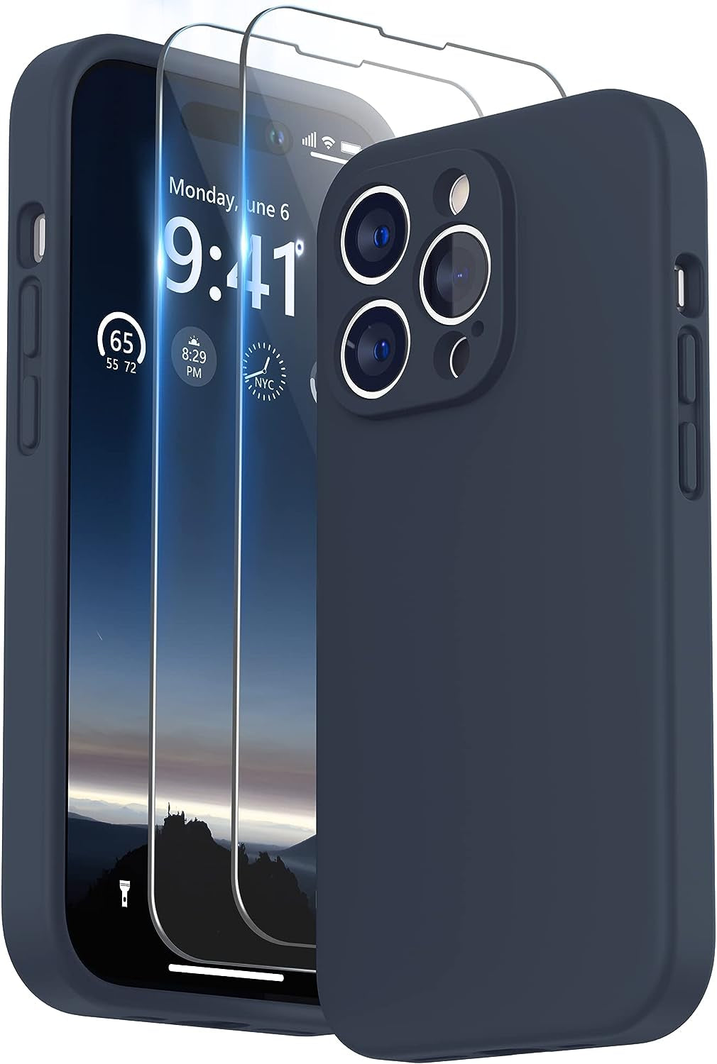 SURPHY Designed for Iphone 14 Pro Case with Screen Protector, (Camera Protection + Soft Microfiber Lining) Liquid Silicone Phone Case, Cactus Green  SURPHY Midnight Blue  