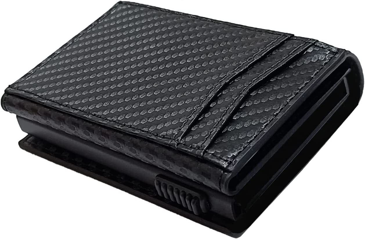 Smart Pop up Wallet with Front Pocket RFID Blocking Credit Card Holder with Id Window Money Clip Slim Minimalist Wallet for Men (Carbon Fiber Leather)  CJGMT   