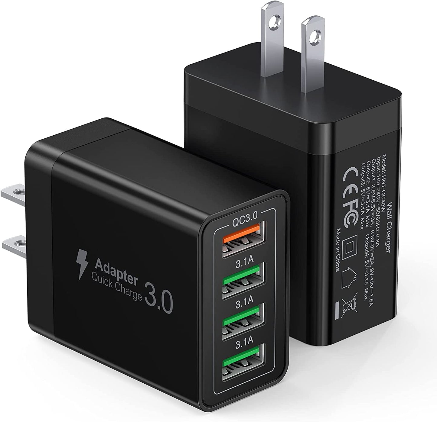 2Pack USB Wall Charger, 40W 4-Port Fast Charger Block, Multiport USB Cube Power Adapter Charging Brick Plug for Iphone 11 12 13 14 Pro Max XR Xs Max 8 7 6,Samsung,Lg,Google Pixel,Moto(White)  LCGENS Black  