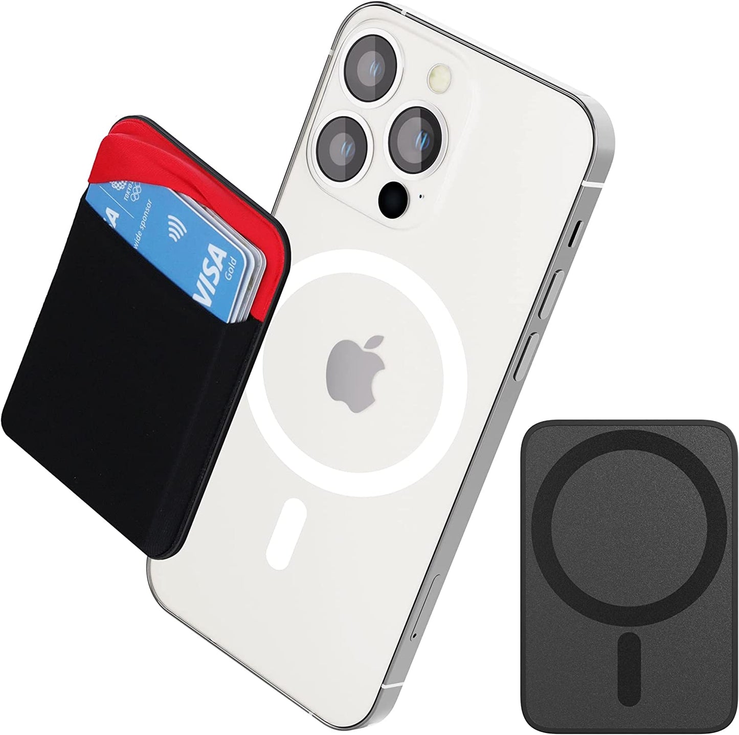 MAGKOTA Stretchy Fabric Magsafe Wallet Easily Hold 5 Cards, Compatible with Iphone 14 Pro Max/14 Pro/14 Plus/14/Iphone 13 Pro Max/13 Pro/13/Iphone 12/12 Pro/12 Pro Max  MAGKOTA Black  