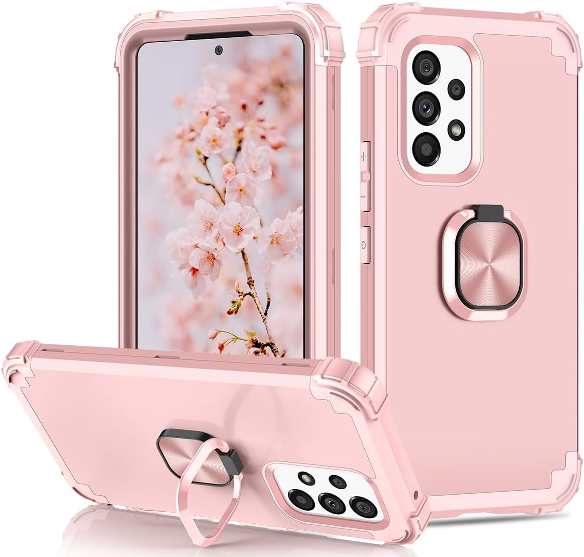 Casetego Compatible with Galaxy A53 5G Case,Floral Three Layer Heavy Duty Sturdy Shockproof Full Body Protective Cover Case for Samsung Galaxy A53 5G,Blue Flower  Casetego Rose Gold  