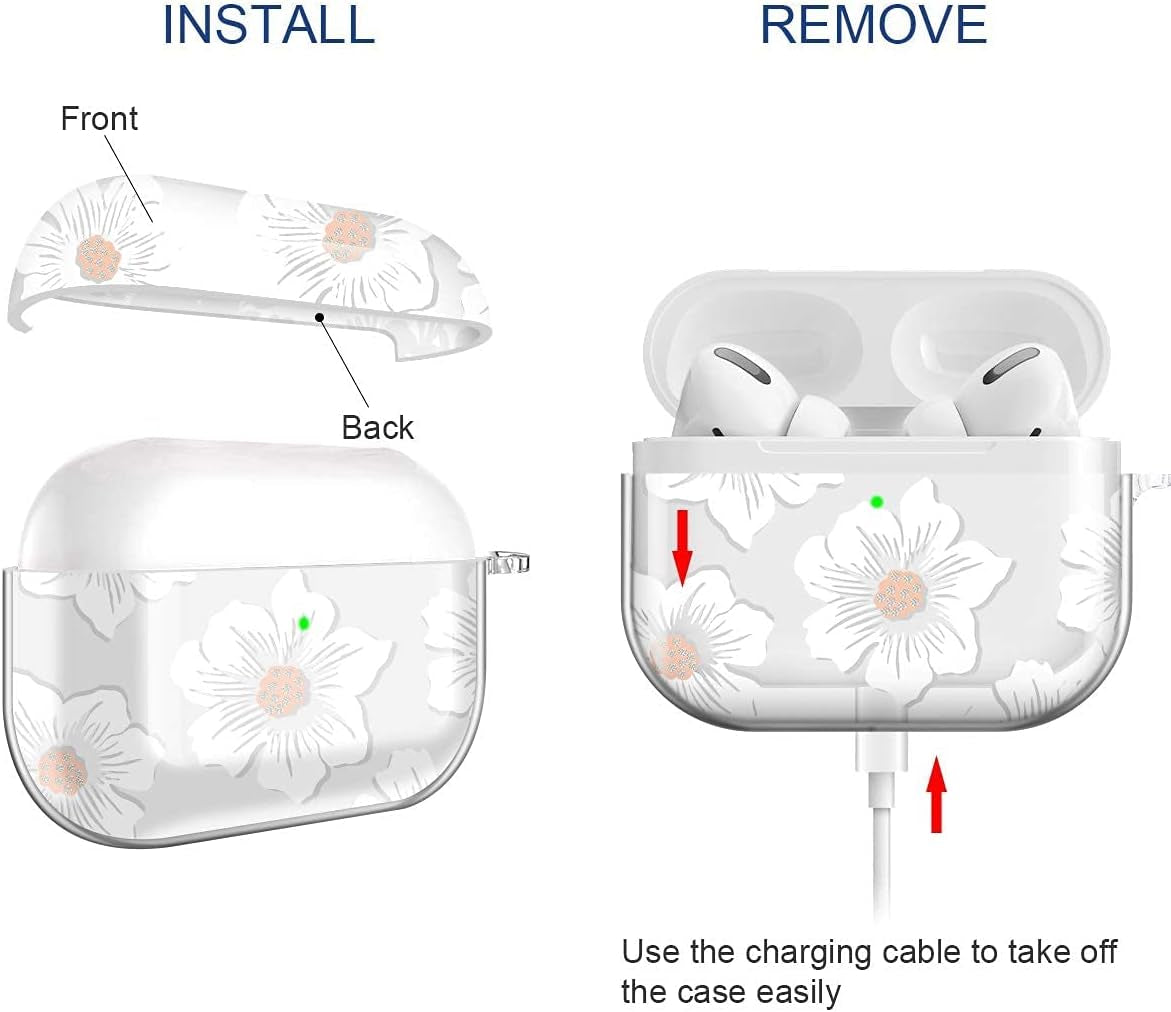 Maxjoy for Airpods Pro Case Cover, Clear Flower Pro Case for Women Men Cute Soft Protective Floral Ipod Pro Case with Keychain Clip for Airpods Pro Charging Case 2019, Transparent  Maxjoy   