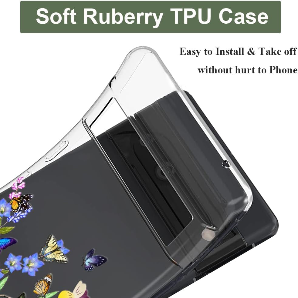 Unov Compatible with Pixel 7A Case Clear with Design Soft TPU Shock Absorption Slim Embossed Pattern Protective Back Cover for Pixel 7A 5G (Flower Butterfly)  Unov   