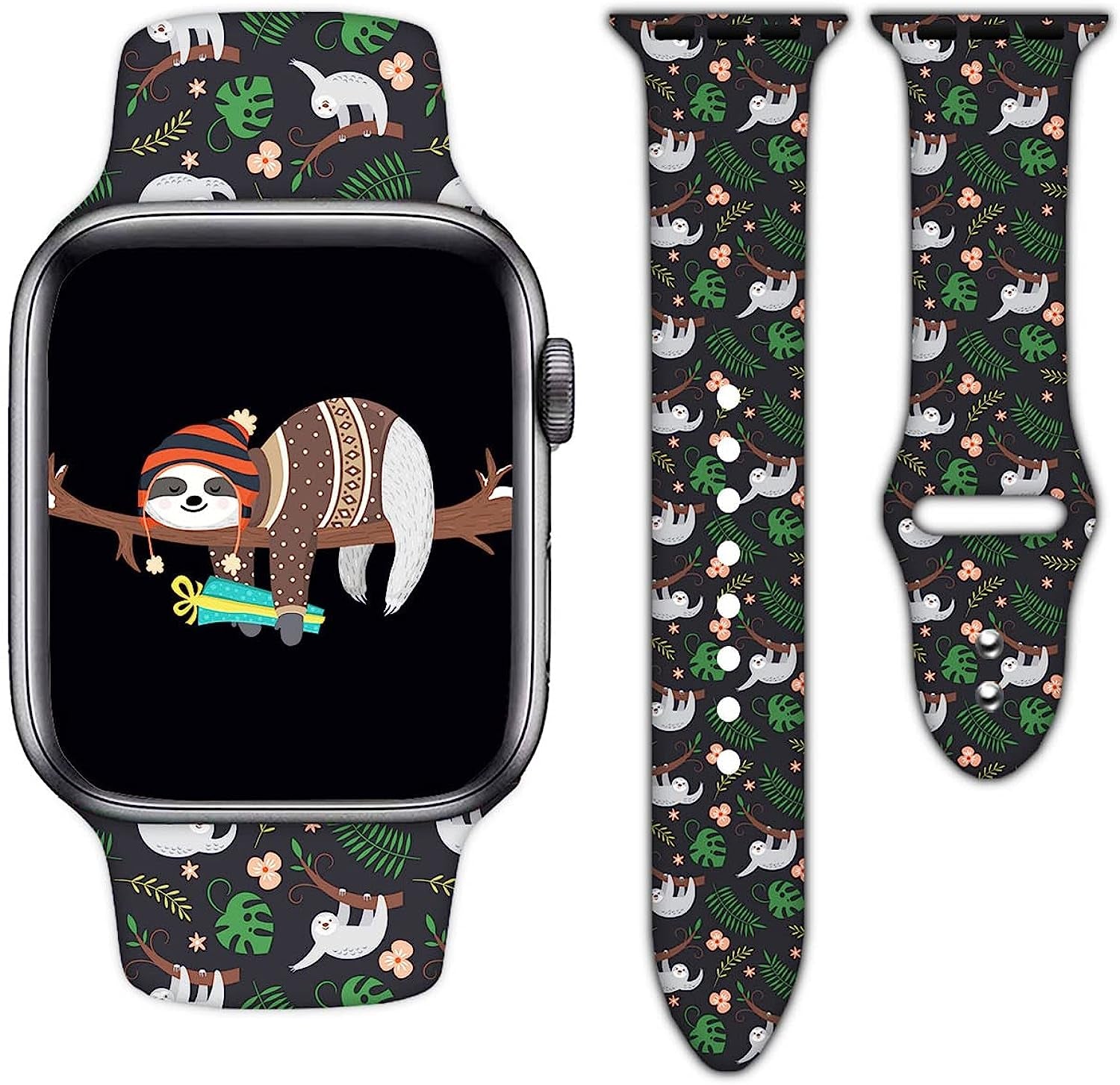 Camo Watch Bands Compatible with Apple Watch 38Mm 40Mm 41Mm 42Mm 44Mm 45Mm for Women Men, Adjustable Soft Silicone Sport Wristbands Replacement Strap for Iwatch Series 7 6 5 4 3 2 1  GEJPJGE Cute Sloth 2 42mm/44mm/45mm/49mm (M/L) 