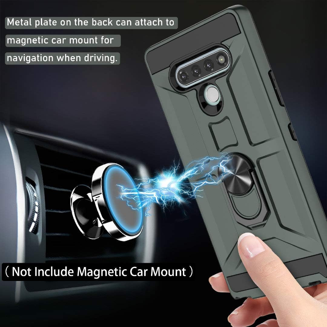 Jeylly LG Stylo 6 Case, with [Tempered Glass Screen Protector] [2Pack] Dual Layer 360 Degree Rotatable Metal Ring Kickstand Holder Military Grade Shockproof Protective Phone Case for LG Stylo 6, Green  Jeylly   