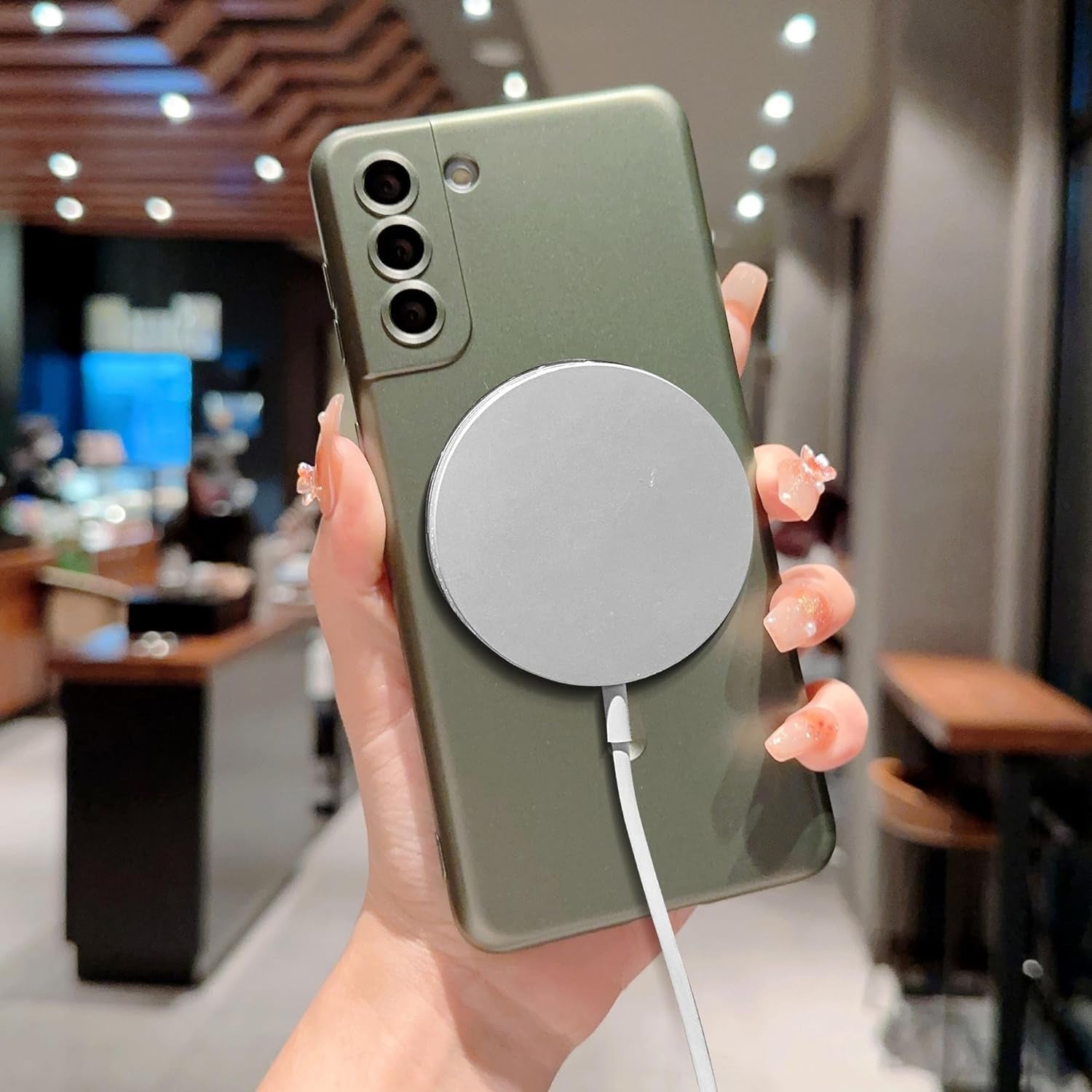 Phylla Samsung Galaxy S21+ plus Phone Case [Compatible with Magsafe] [Full Camera Protection Slim] Luxury Magnetic Solid Color Cover Soft Silicone Bumper for Galaxy S21 plus 5G 6.7" (Blackish Green)  phylla\1   