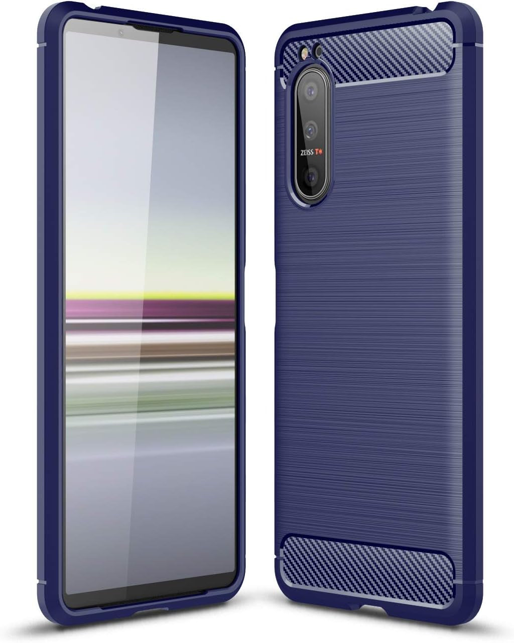 Cruzerlite Case Compatible with Sony Xperia 5 II Case, Carbon Fiber Texture Design Cover Anti-Scratch Shock Absorption Case Made for Sony Xperia 5 II (2020) (Carbon Black)  Swiss Case Limited Blue  