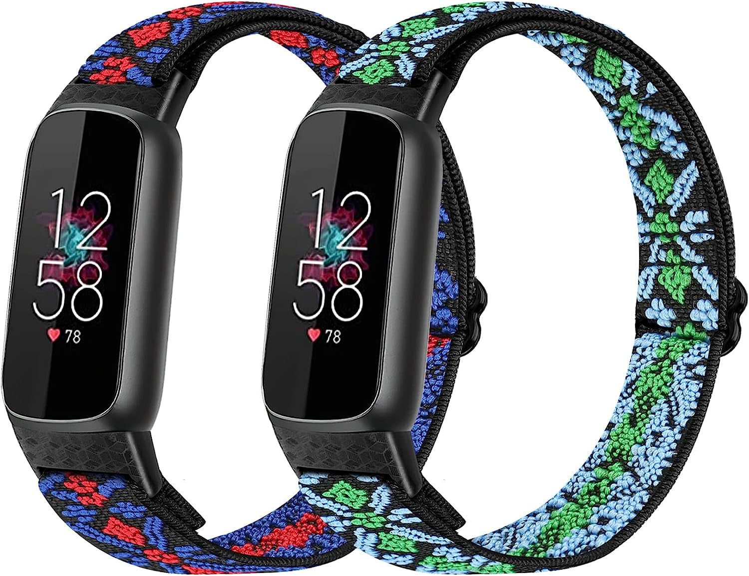 XFYELE Elastic Nylon Band Compatible with Fitbit Luxe / Special Edition，Stretchable Breathable Nylon Sport Loop Replacement Strap for Fitbit Luxe for Men Women  XFYELE BohemianBlue-BohemianRed  