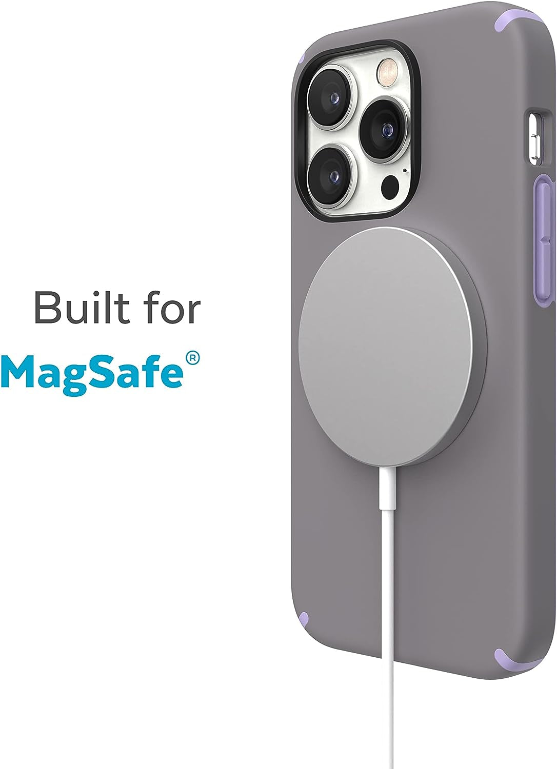 Speck for Iphone 14 Pro Max Case - Drop Protection, Scratch Resistant, Built for Magsafe with Soft Touch Coating - 6.7" Iphone 14, Dual Layer Case -Cloudy Grey/Spring Purple Candyshell Pro  Speck Products   