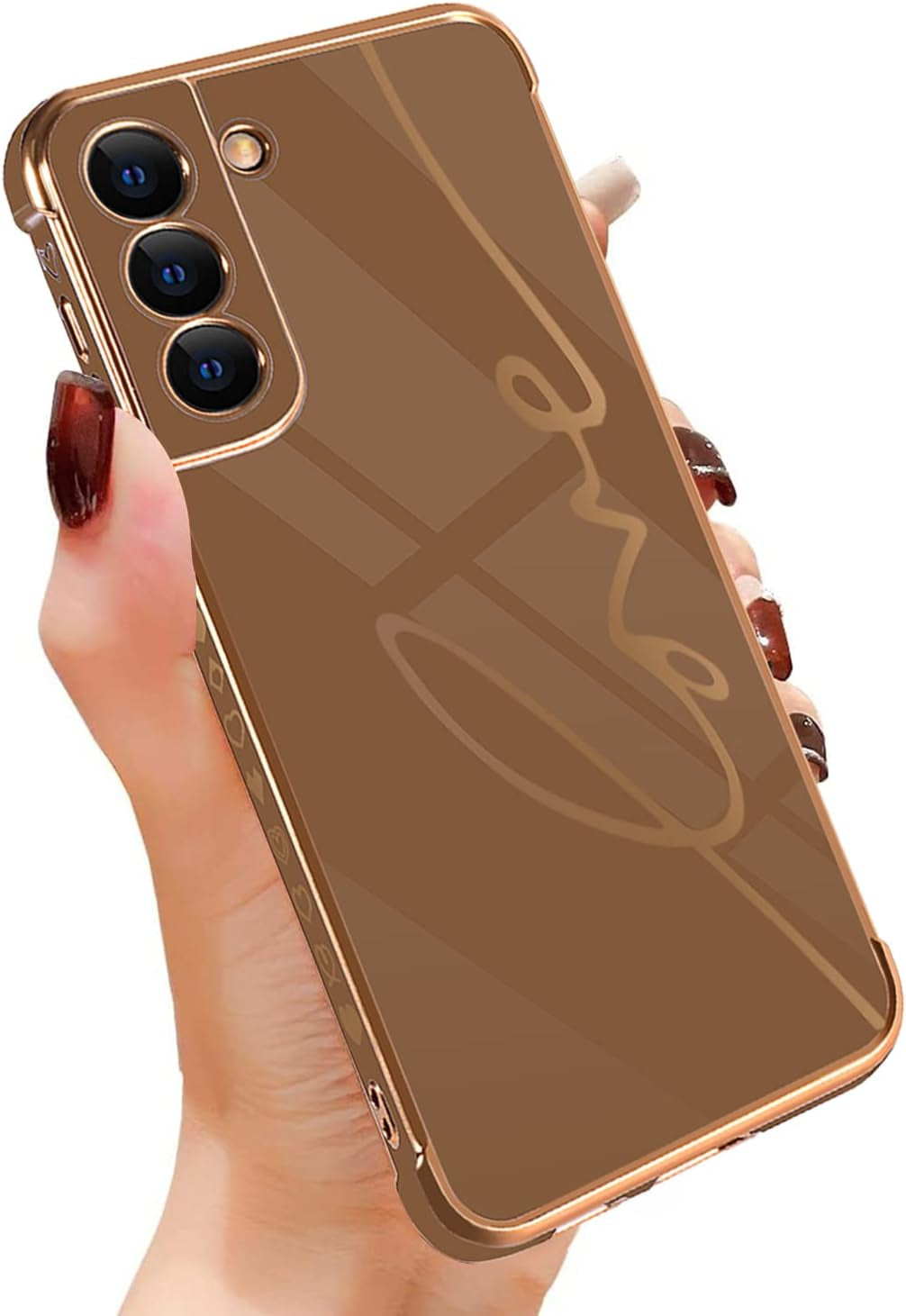 Eiyikof Compatible for Samsung Galaxy S20 FE 5G 6.5" Case with Cute Side Love Heart and Plating Love Letter Pattern Case for Women Girls Shockproof Soft TPU Full Camera Lens Protection Case-Pink  Eiyikof Brown Samsung Galaxy S21 Fe Case 