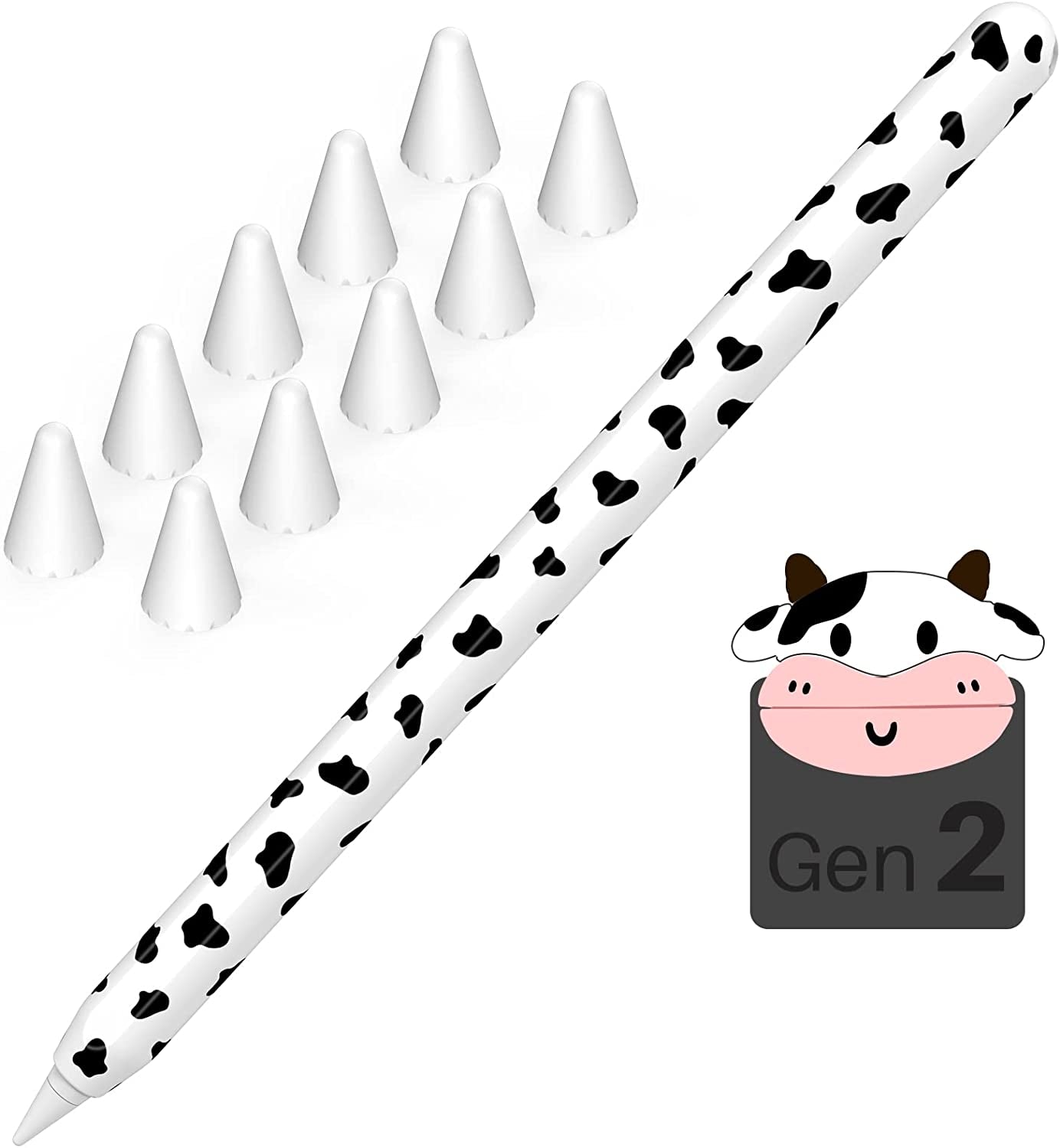 NIUTRENDZ Cow Print Case for Apple Pencil 2Nd Generation Case Cover Silicone Protective Sleeve Skin Accessories with 10Pcs Apple Pencil Tips Cover (Purple)  NIUTRENDZ Black Apple Pencil 2nd Generation 