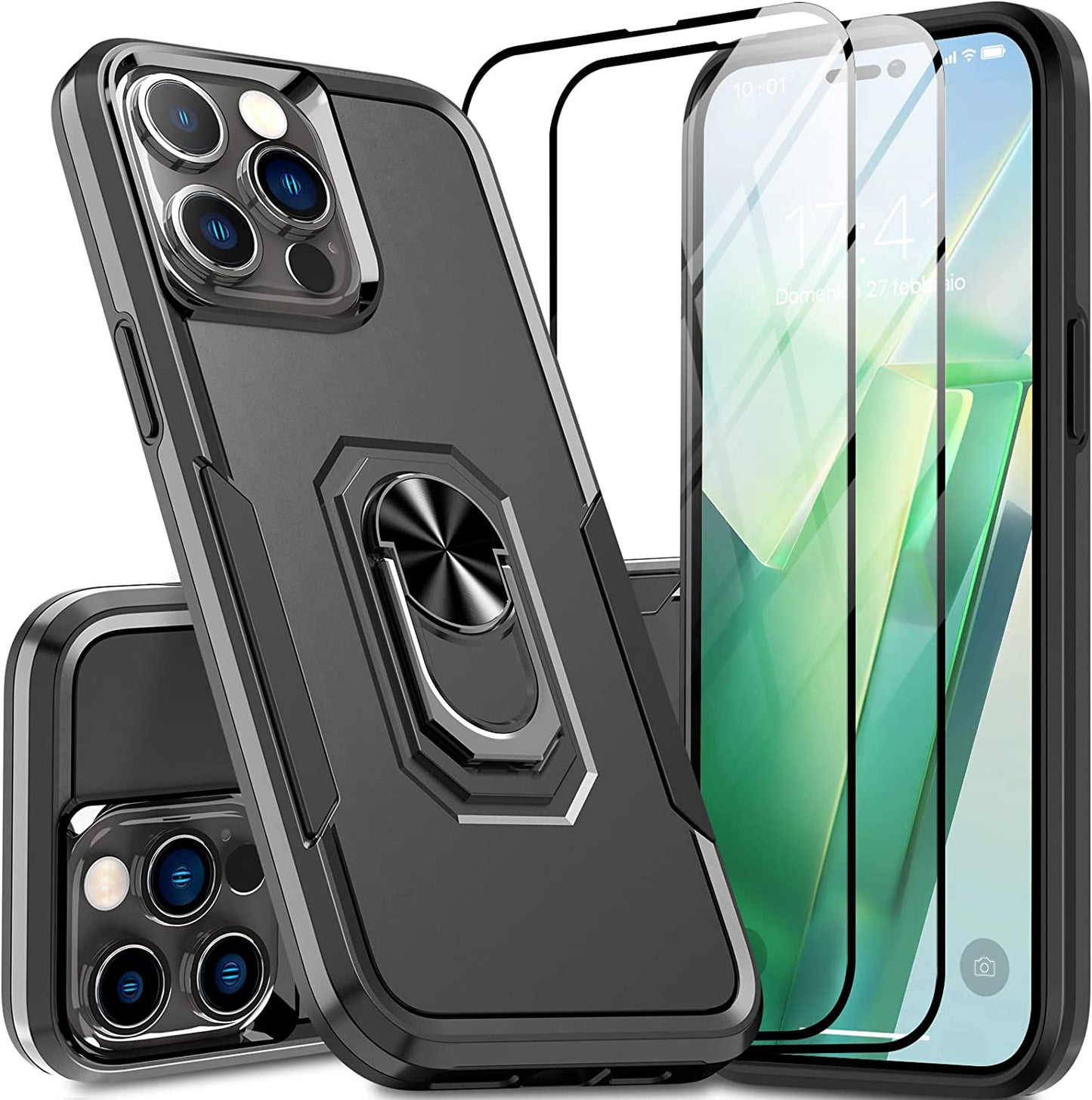 Oterkin for Iphone 14 Pro Case,Iphone 14 Pro Phone Case with [360°Rotatable Stand Ring][2Pcs 9H HD Tempered Glass Screen Protector][10Ft Military Grade Shockproof] Case for Iphone 14 Pro (Blue)  Oterkin Black Iphone 14 Pro Max 