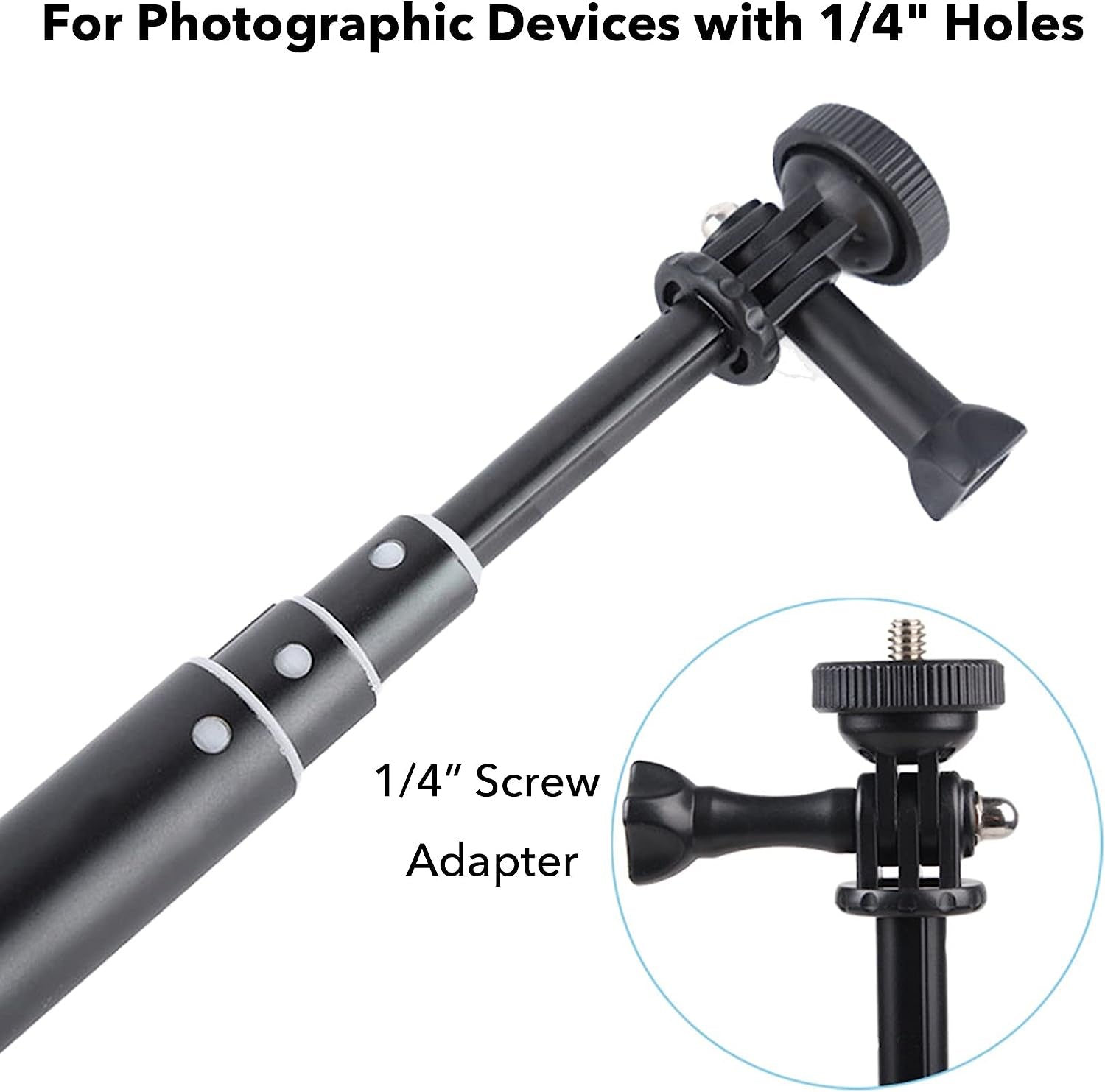 Homeet 36" Telescopic Action Camera Selfie Stick Expandable Handheld Pole Monopod with 1/4 Inch Adapter for Action Cameras  Homeet   