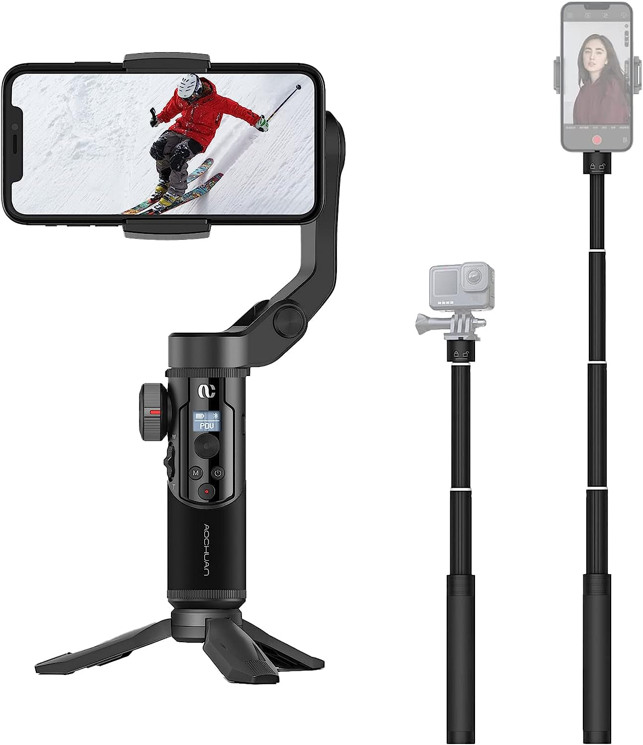 Gimbal Stabilizer for Smartphone and 73Cm Extension Rod  AOCHUAN   
