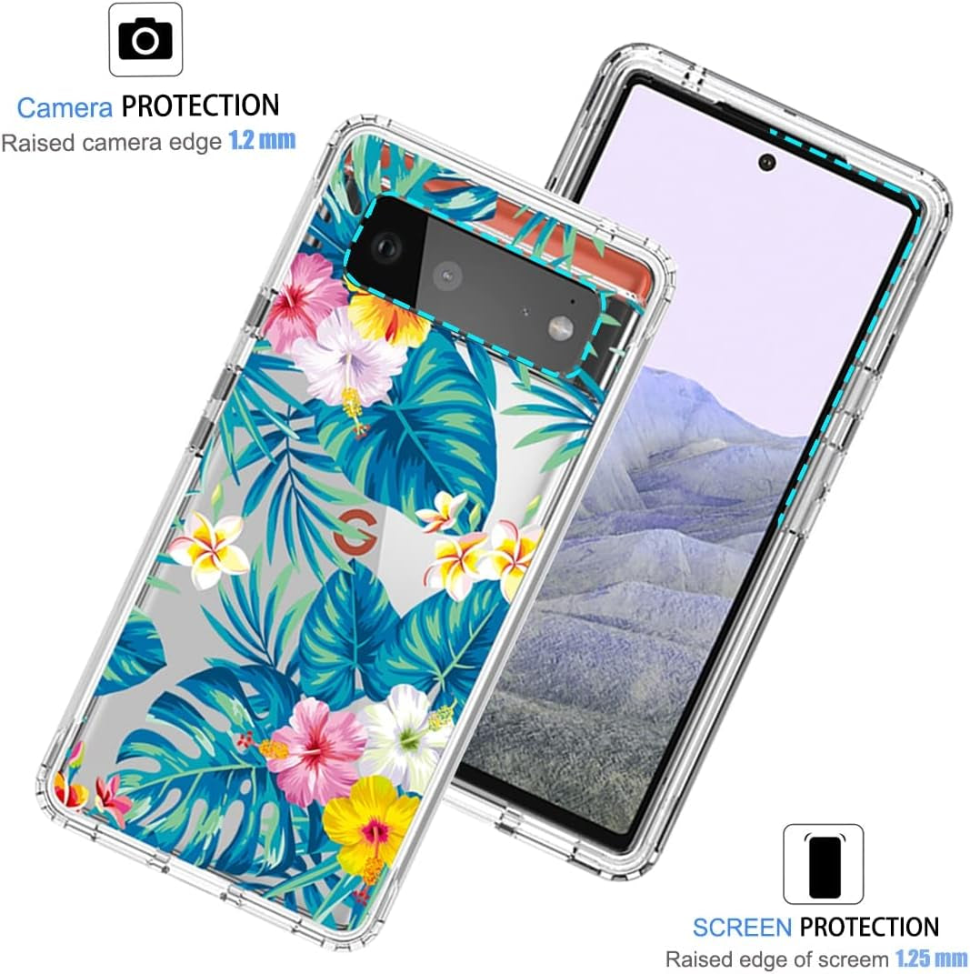 Vokuha Case for Pixel 6 Pro Case,Pixel 6 XL G8VOU Case, Floral Crystal Clear TPU Shockproof Protective Armor Cover for Google Pixel 6 Pro 5G (Flowers & Leaves)  Vokuha   