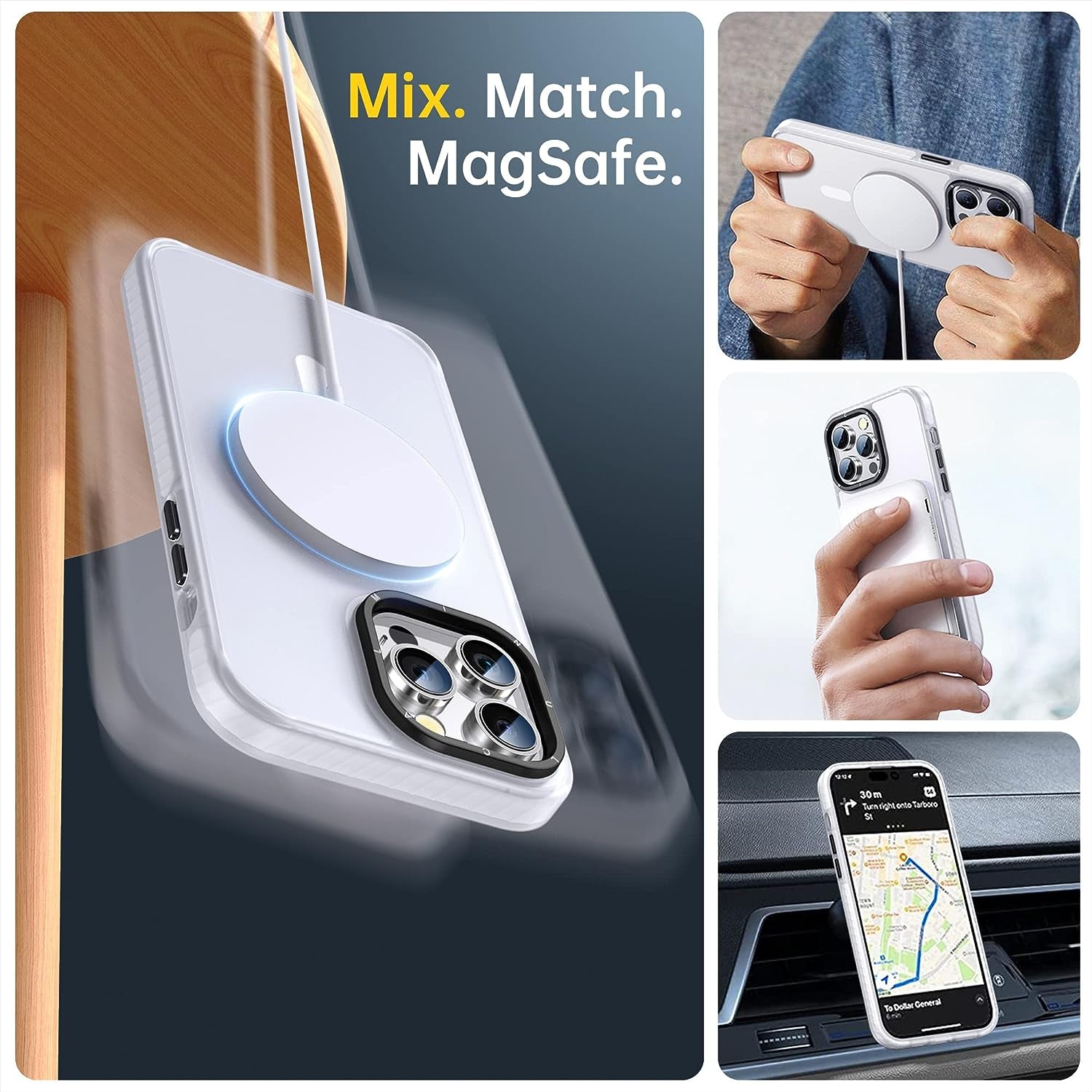 JUESHITUO for Iphone 14 Pro Max Case with Exclusive Buffer Belt [Military Protection&Full Camera Protection][Super Strong N52 Magnets][Liquid Silicone Feeling]Translucent Matte Back 6.7In(Matte Clear)  JUESHITUO   