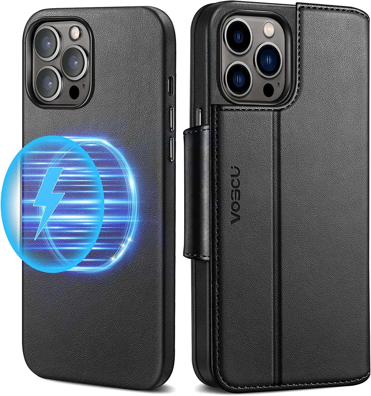 Voscu Detachable Wallet Case for Iphone 13 Pro Max 6.7'' Compatible with Magsafe, Support Wireless Charger, Vegan Leather Flip Folio Magnetic Phone Case with Card Holders [RFID Blocking]-Sierra Blue  voscu Blak for iPhone 13 Pro Max  