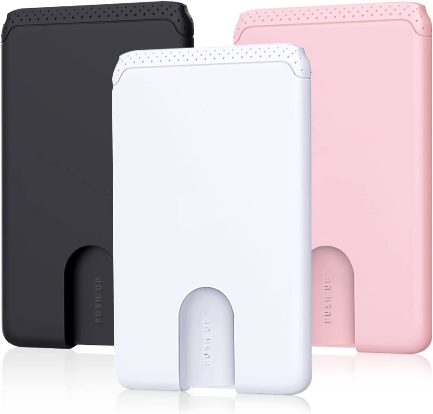 SHANSHUI Magnetic Wallet for Magsafe, Ultra Slim Magnetic Card Holder for Back of Phone Wallet Premium Silicone Anti-Drop Credit Card Holder Fitting for Iphone 14/13/ 12 Series & Magsafe Case  SHANSHUI Black, White, Pink x 3 PCS Adhesive 