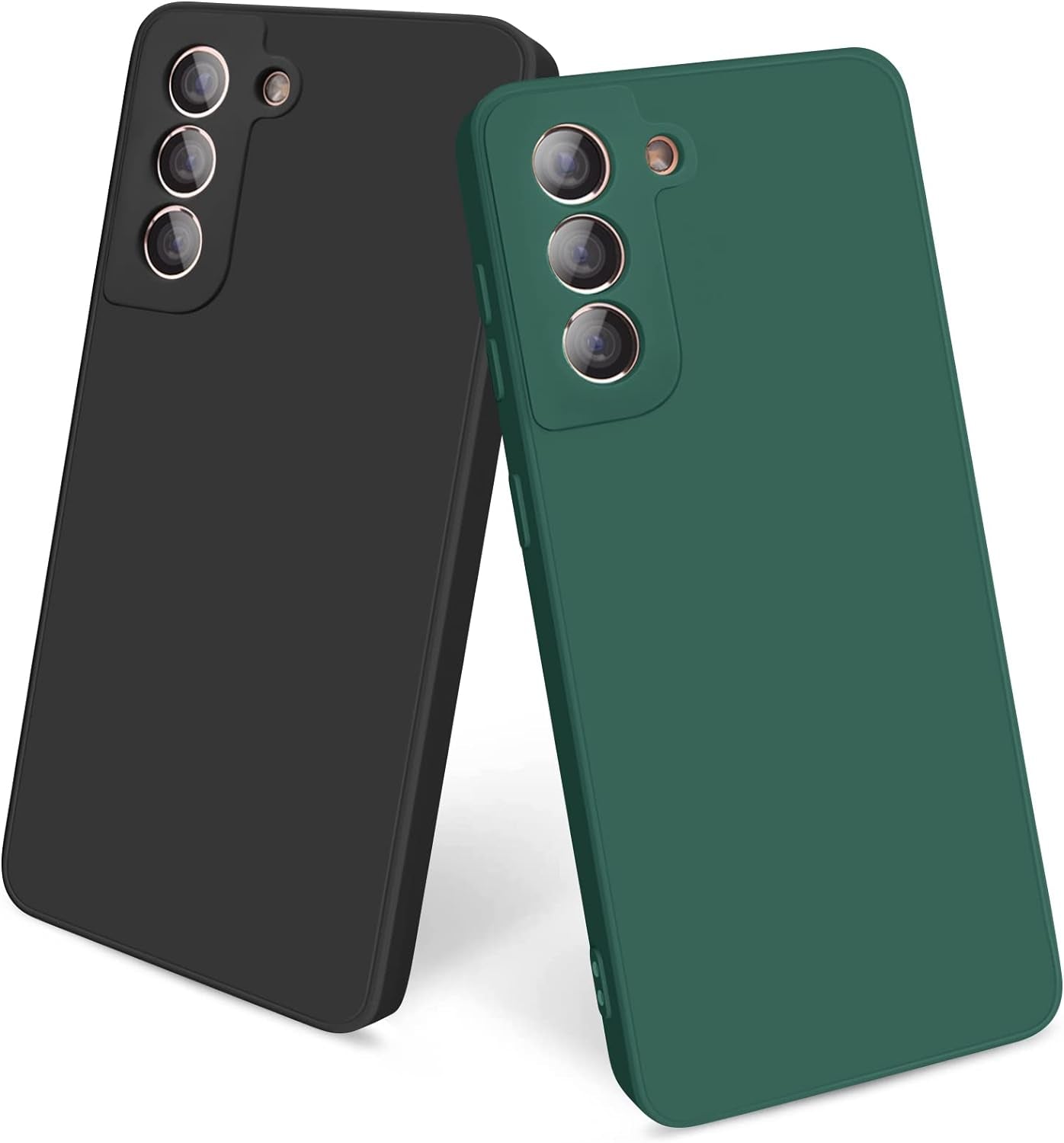 Vanjua [2 Pack] Cases for Samsung Galaxy S21 Case, Slim Full-Body Stylish Silicone Protective Cover for Galaxy S21 5G 6.2 Inch Phone Case (Pink+Violet)  Vanjua Black+Dark Green  