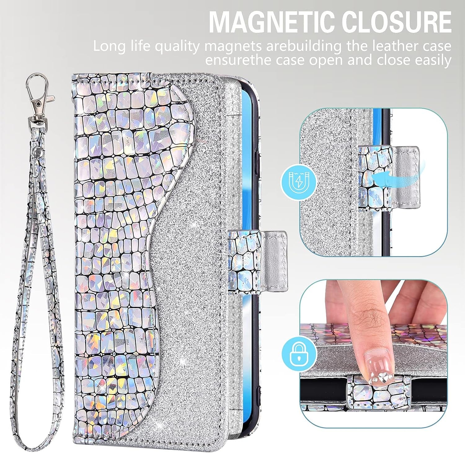 Asuwish Phone Case for Oneplus Nord N200 5G Wallet Cover with Screen Protector and Flip Card Holder Bling Glitter Stand Cell One plus N 200 G5 1 plus 200N 1Plus One+ 1+ N2005G 2021 Women Girls Silver  Asuwish   