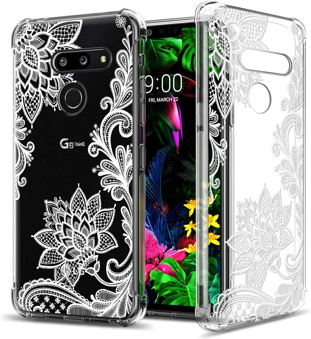 GREATRULY Floral Clear Pretty Phone Case for LG G8 Thinq (2019 Release) for Women Girls,Flower Design Transparent Slim Soft Drop Proof TPU Bumper Cushion Silicone Cover Shell,Fl-F12  GREATRULY Fl-S Clear Only For Lg G8 Thinq 