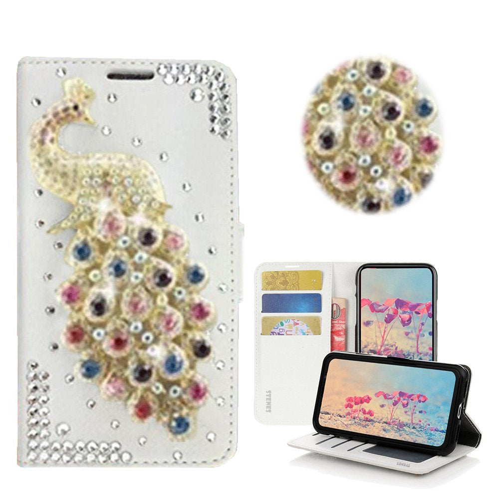 STENES Bling Case Compatible with LG G8 Thinq - STYLISH - 3D Handmade Crystal Peacock Design Magnetic Wallet Leather Cover Compatible with LG G8 Thinq - Multicolor  STENES   