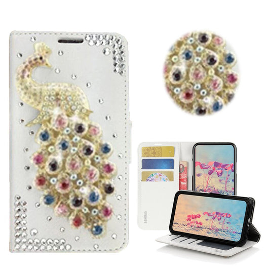 STENES Bling Case Compatible with LG G8 Thinq - STYLISH - 3D Handmade Crystal Peacock Design Magnetic Wallet Leather Cover Compatible with LG G8 Thinq - Multicolor  STENES   