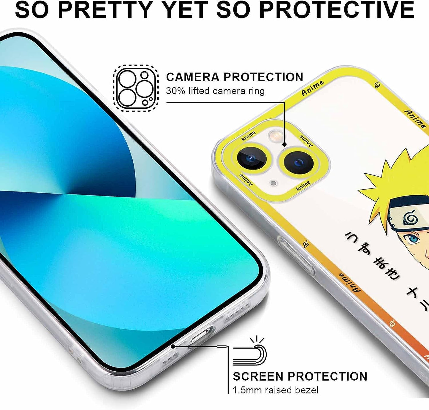 2 Pack Japanese Anime Case for Iphone 13 Mini Clear Case 5.4", Cool Manga Cute Pattern Design, Cartoon Character Cases for Men Boys Women Girls Kids, Soft TPU Funda Para Iphone13 Mini, Transparent  ZXT US   