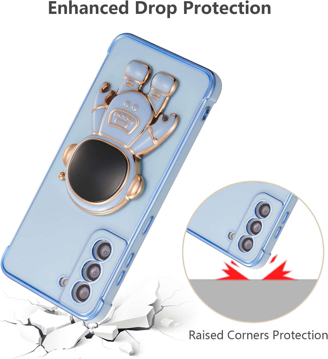 RALEAVO for Samsung Galaxy S21 plus Case Cute 6D Astronaut Case with Stand Function Luxury Plating Case Cover Slim Fit Soft TPU Shockproof Bumper Protective Electroplated Case for Girls Boys,Blue  RALEAVO   
