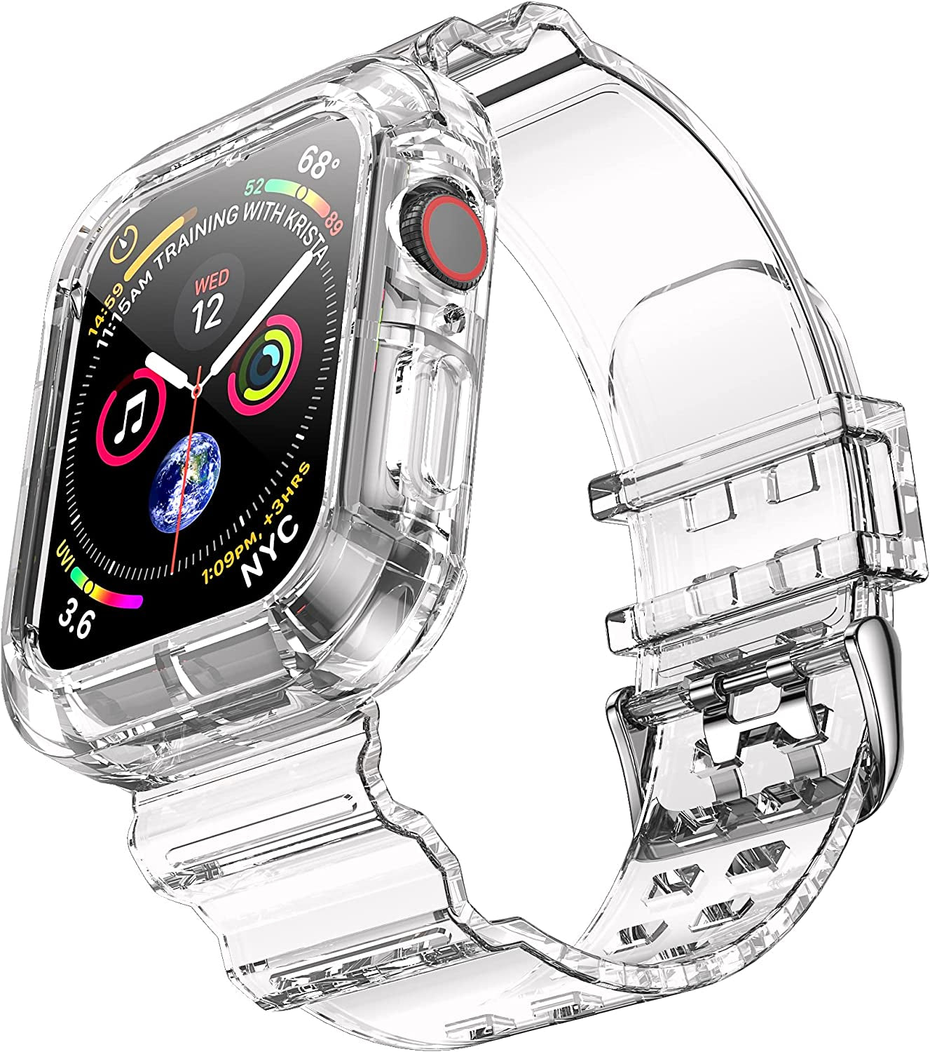 Clear Watch Band for Apple Watch 38Mm 40Mm 41Mm Transparent Crystal Bumper Case Band Compatible with Apple Watch Series 8 SE 7 6 5 4 3 2 1 (Black 38/40/41Mm)  NotoCity clear 42/44/45mm 