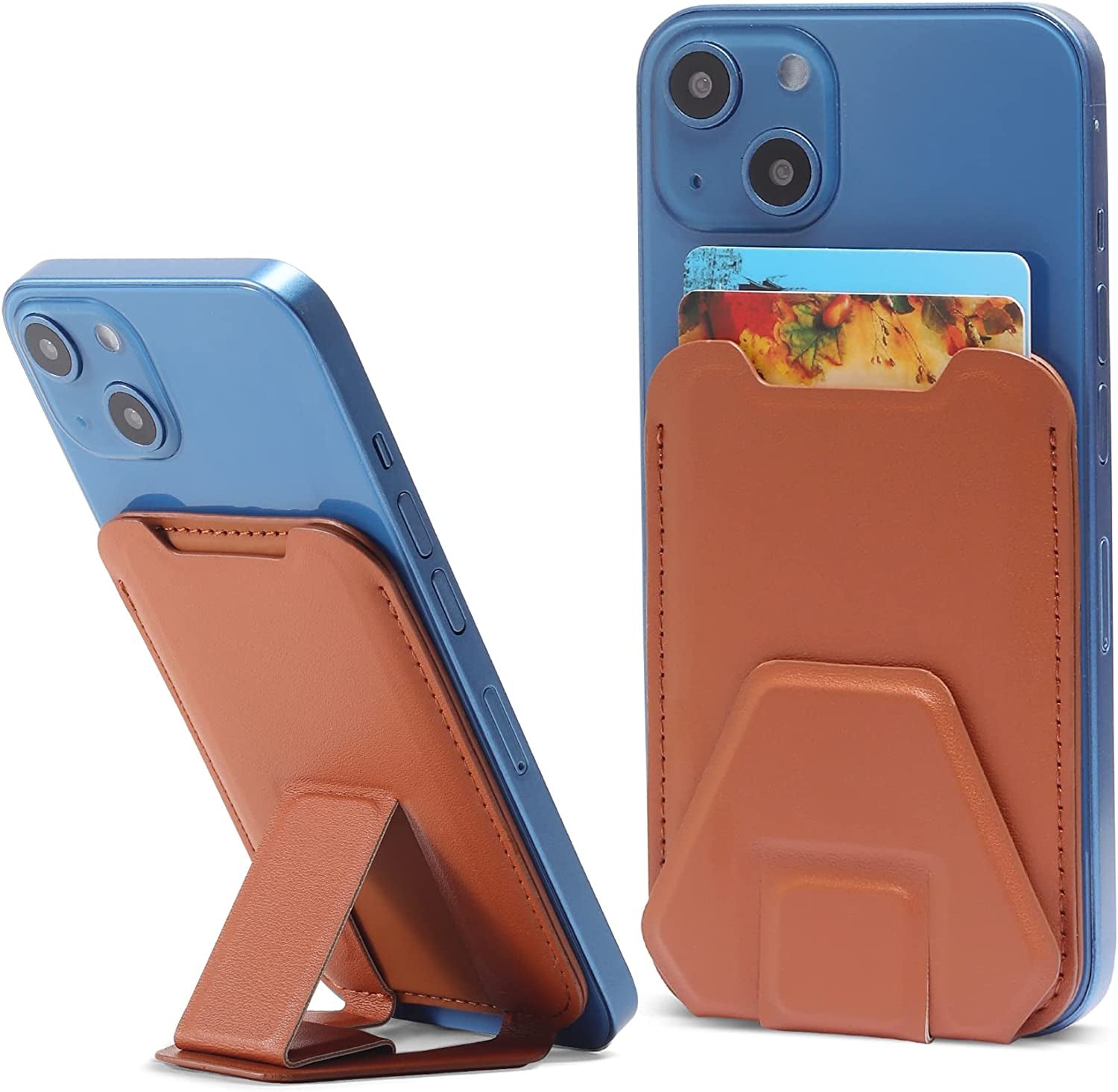 Magnetic Card Wallet Holder for Apple Magsafe, Phone Stand & Card Holder Magnetic Wallet for Apple Iphone 13/12 Magsafe Wallet, Leather Magsafe Wallet for Back of Iphone 13 Iphone 12 Series, Black  TopMade Brown  