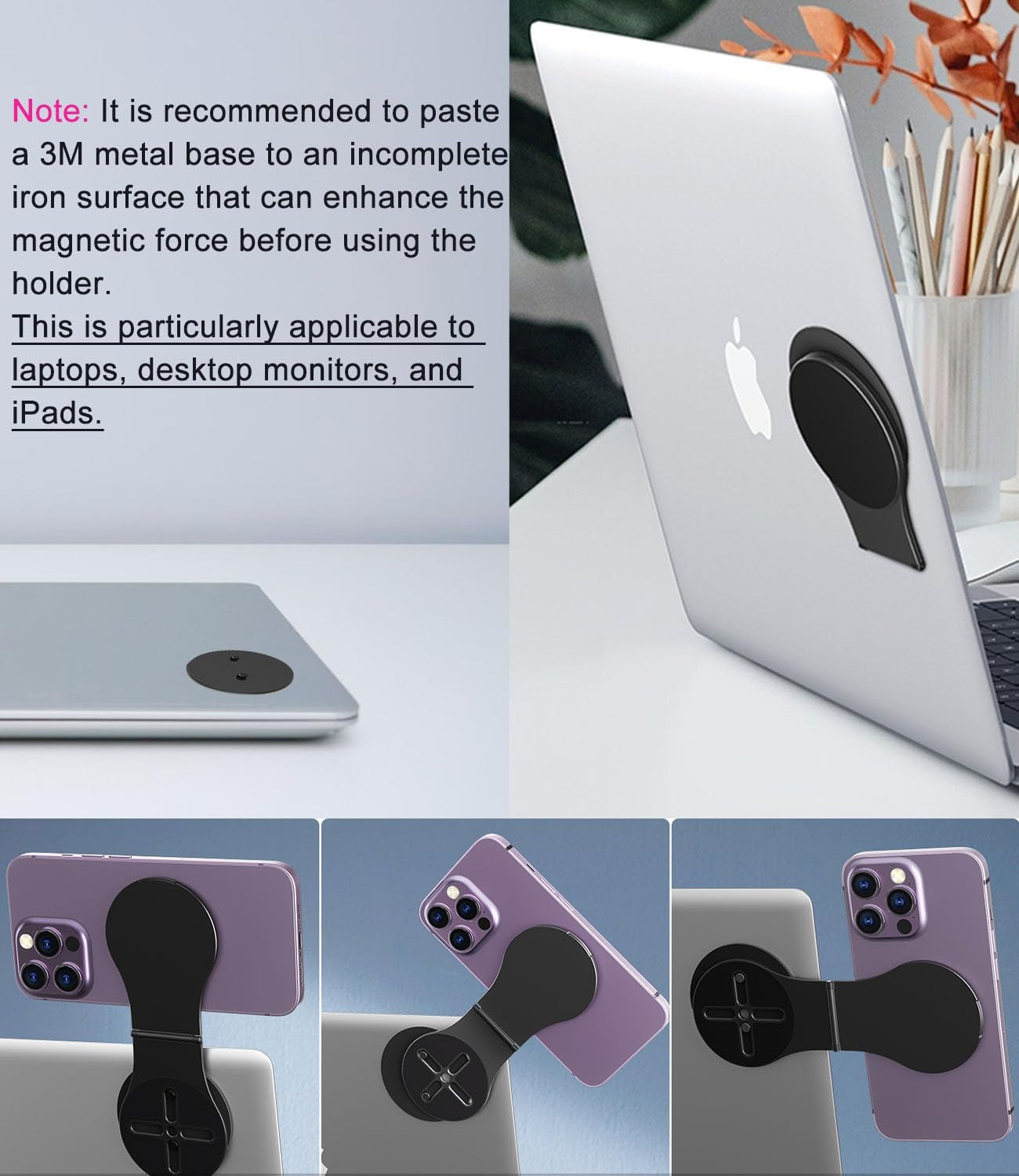 Jkoailiwi Multifunctional Magnetic Phone Holder for Laptop/Continuity Camera/Tripod/Tesla, Foldable Monitor Slim Side Webcam Mount, Portable Desktop Kickstand for Magsafe Iphone 14/13/12 & All Phones  Jkoailiwi   