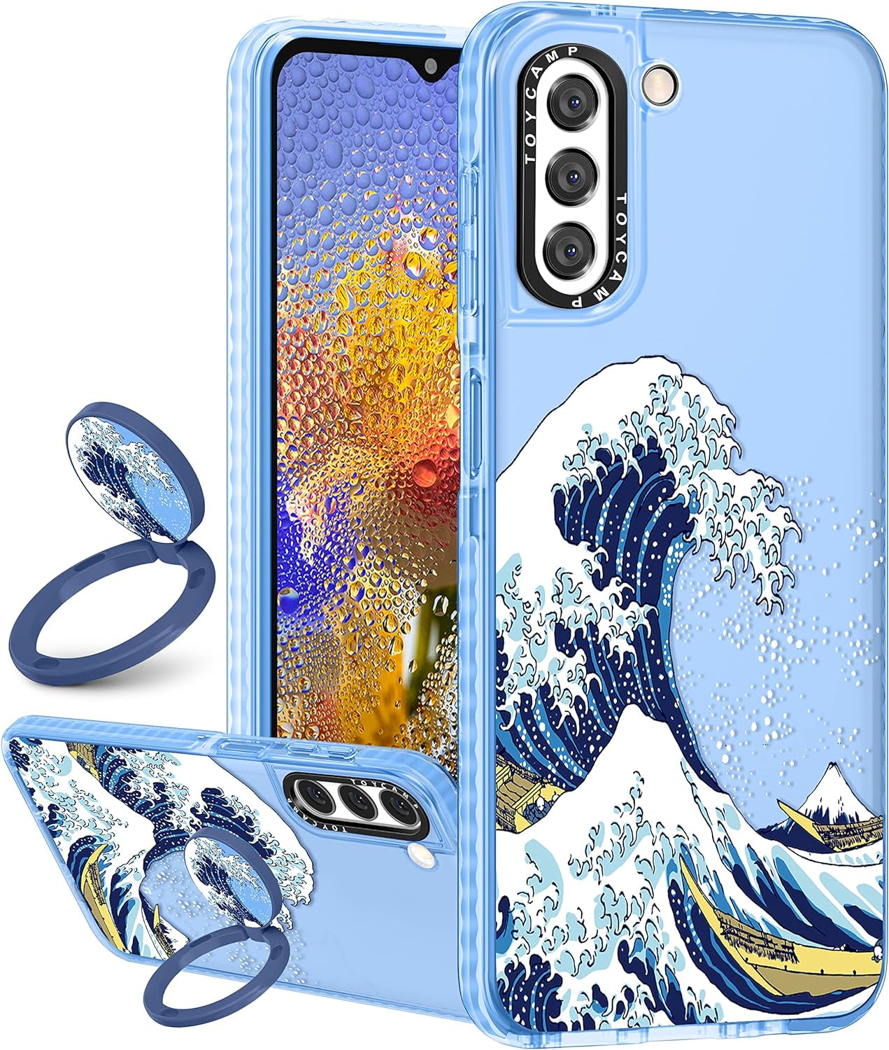 Toycamp for Samsung Galaxy S22 Case for Women, Colorful Butterfly Cute Girly Print Design for Girls Teens Case with Ring Kickstand (6.1 Inch), Black  Toycamp Blue Wave  