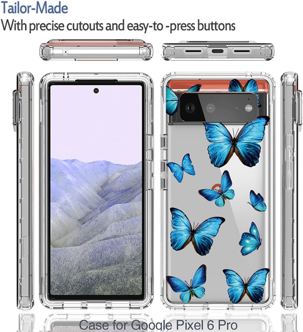 Zoeirc Case for Pixel 6 Pro Case,Pixel 6 XL G8VOU Case, Soft 360 Full Body Shockproof Bumper Crystal Clear Case Cover for Google Pixel 6 Pro 5G (Blue Butterfly)  Zoeirc   