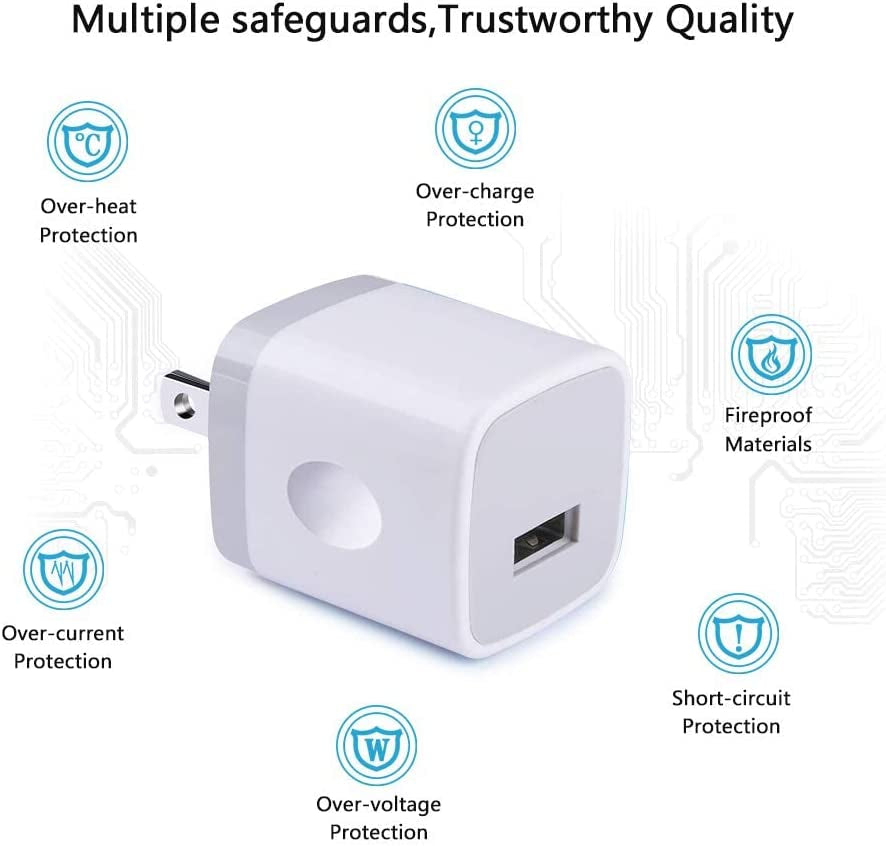Charging Block for Iphone, Charger Box, USB Cube, Nonouv 10-Pack Single Port Wall Charger 1A/5V USB Outlet Plug Adapter Power Bricks for Iphone 13 12 11 Pro SE XR XS X 8 7 6 6S Plus, Ipad, Samsung  Shenzhen Putuo Technology Co.,Ltd   