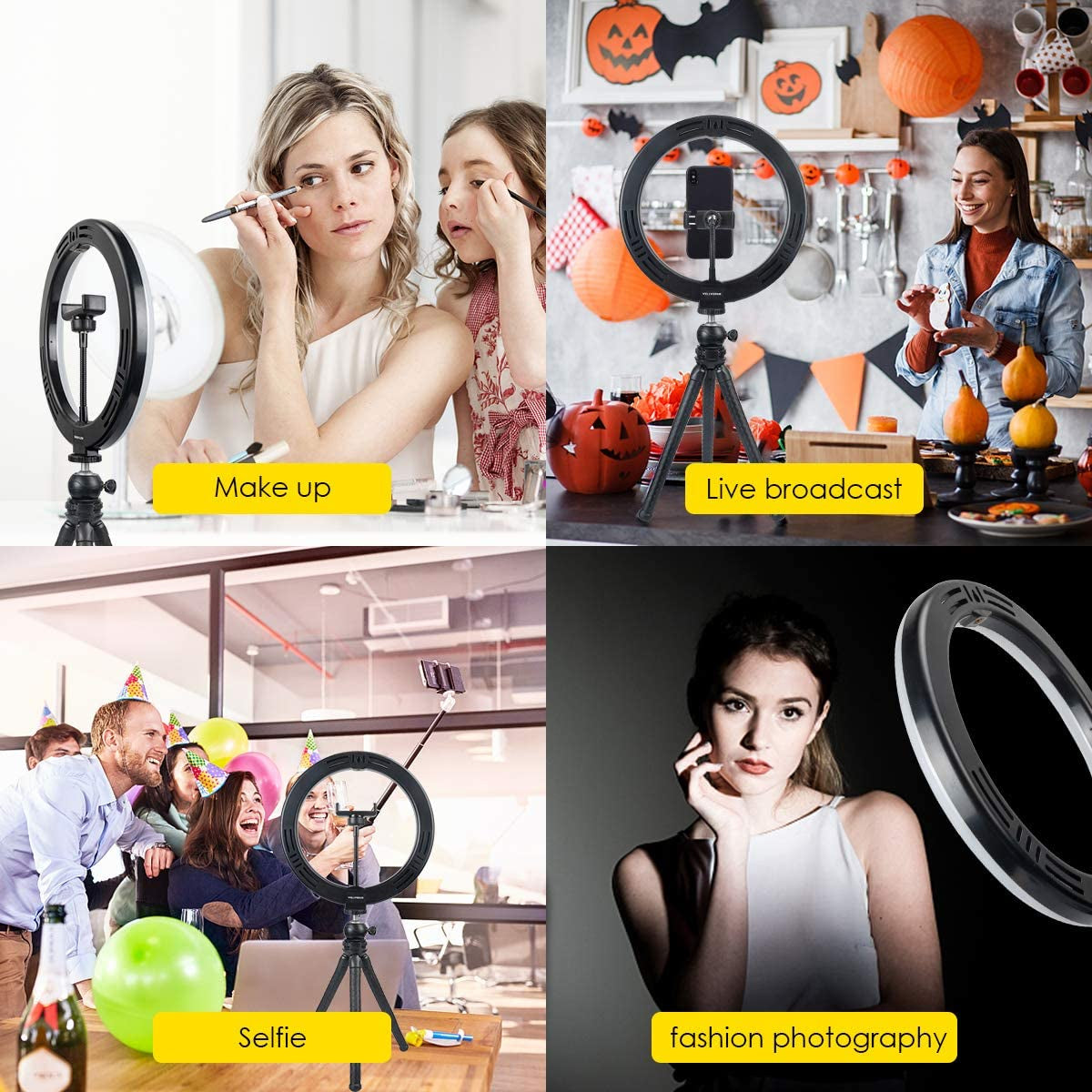 10" Selfie Ring Light with Tripod Stand & Cell Phone Holder, Dimmable Desktop LED Circle Light for Youtube Video/Live Stream/Makeup/Photography for Iphone Android  Wellwerks   