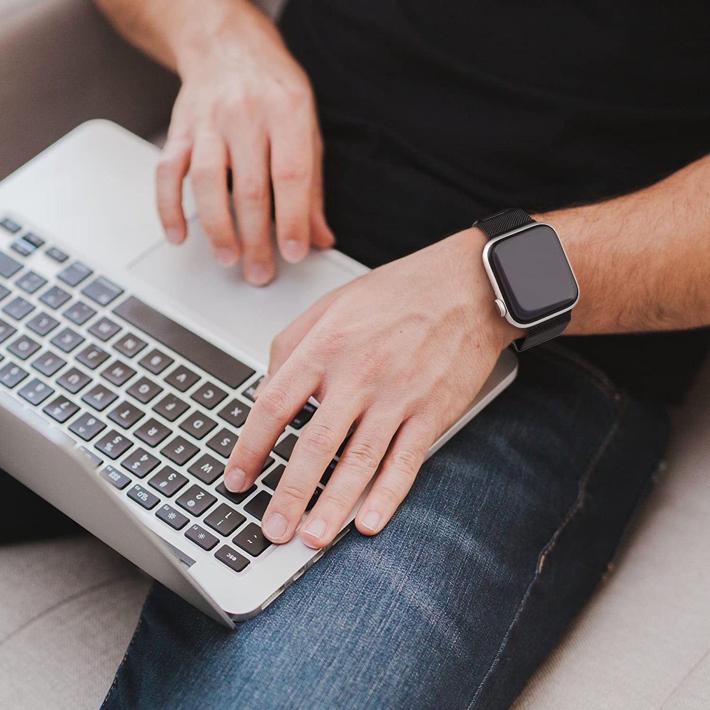 [2 PACK] Metal Stainless Steel Bands Compatible with Apple Watch Bands Series 8 7 6 5 4 3 2 1 SE 41Mm 40Mm 38Mm 42Mm 44Mm 45Mm, Mesh Loop Magnetic Milanese Strap for Iwatch Bands Women Men  Amzpas   