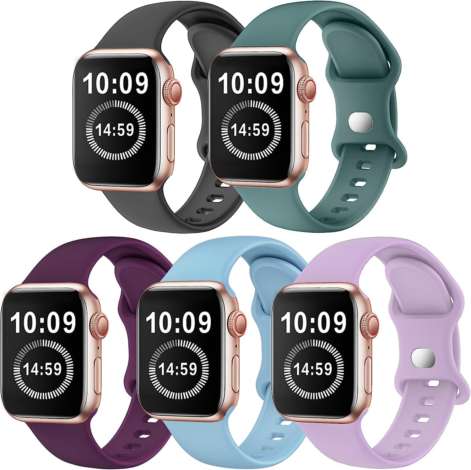 SWHAS Watch Bands Compatible with Apple Watch Bands 40Mm 38Mm Women Men, Soft Silicone Wristbands Replacement Strap Compatible with Iwatch Series 7 6 5 4 3 2 1 SE  SWHAS HOT-5 colors-D 38mm/40mm/41mm S/M 