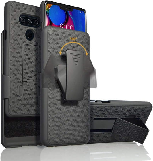 Compatible with LG V40, LG V40 Thinq Rubberized Slim Armor Shell Swivel Hybrid Holster Defender Combo Case with Belt Clip & Kickstand for LG V40 with Tempered Glass Screen  Customerfirst   