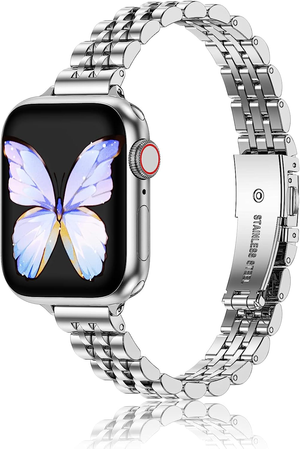 Miohhr Slim Metal Bands Compatible with Apple Watch Ultra Band (49Mm) Series 8/7(45Mm 41Mm),Series SE 6/5/4(40Mm 44Mm),Series 3/2 /1(38Mm 42Mm), Thin Stainless Steel Chain Strap for Women Iwatch Band  MioHHR Silver 41mm 40mm 38mm 