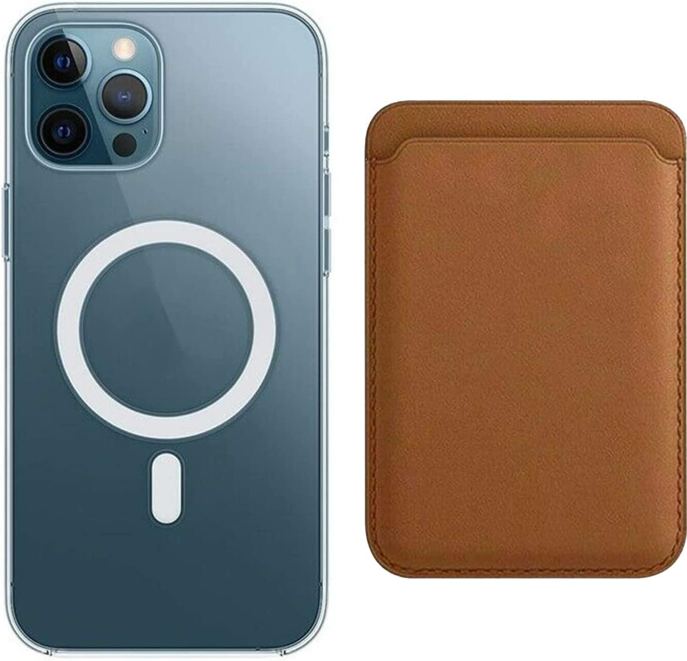 TYPLAUSE Iphone 13 Mag-Safe Leather Wallet Card Holder + Magnetic Clear Phone Case Cover (Brown)  Typlause   
