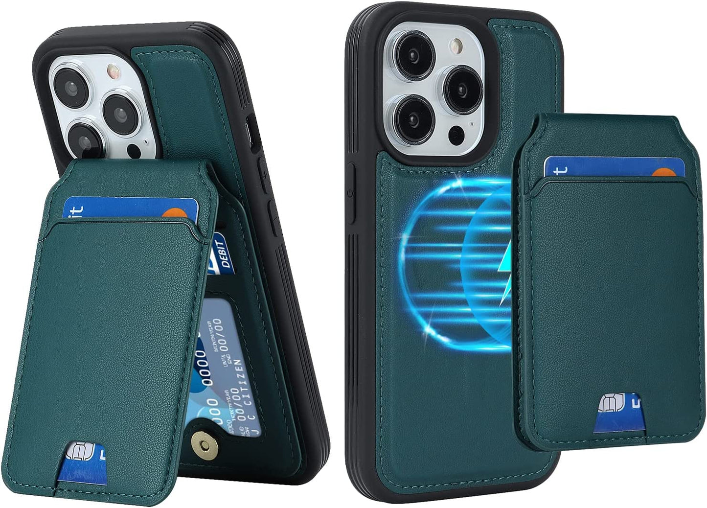 Ｈａｖａｙａ Iphone 13 Pro Max Phone Case Magsafe Compatible,Iphone 12 Pro Max Case Wallet with Card Holder,Magnetic Detachable,Magnetica Mag-Safe Cover with Kickstand for Women and Men-Purple  Ｈａｖａｙａ Green iPhone 14 Pro 