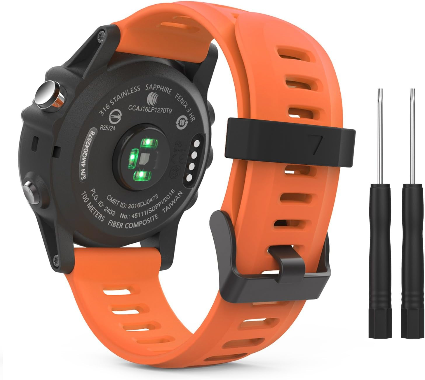 Moko Band Compatible with Garmin Fenix 3/Fenix 5X, Soft Silicone Replacement Watch Band Fit Garmin Fenix 3/Fenix 3 Hr/Fenix 5X/5X Plus/D2 Delta Px/Descent Mk1 Smart Watch - Black  MoKo Orange  