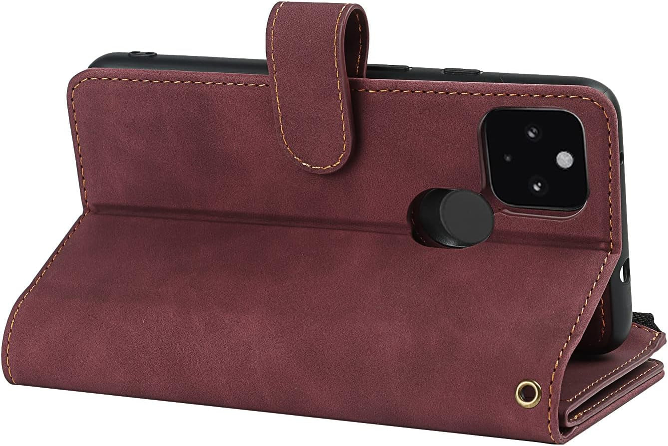 Sailortech Magnetic Detachable 2 in 1 Wallet Phone Case Design for Google Pixel 4A 5G with 6 Card Holder 1 Zipper Coin Wallet 1 Cash Slot Wrist Strap Kickstand for Women Men Wine Red  SAILOR   