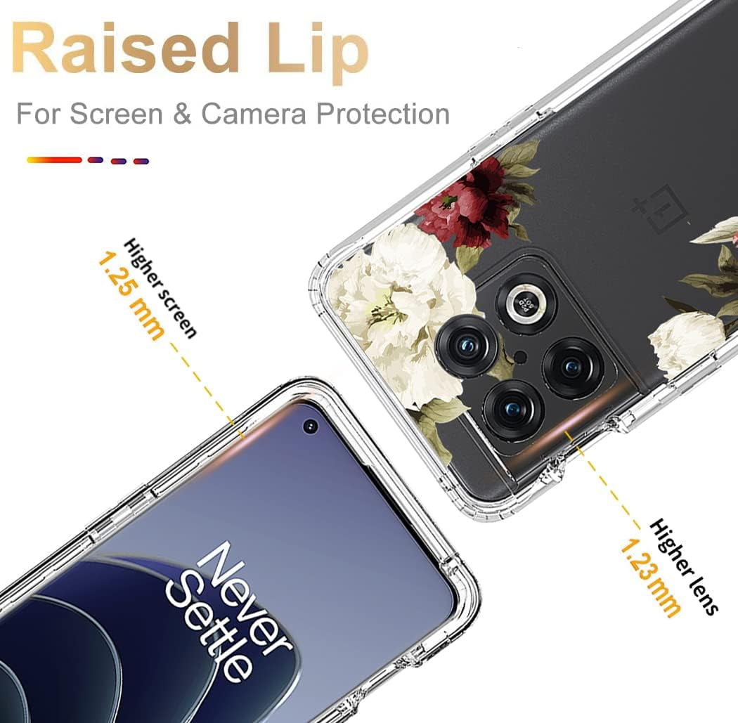 Yodueiv for Oneplus 10 Pro NE2210 Case with Tempered Glass Screen Protector, Full-Body Cute Clear Floral Pattern Protective Phone Cover Case for Oneplus 10 Pro (Flower)  Yodueiv   