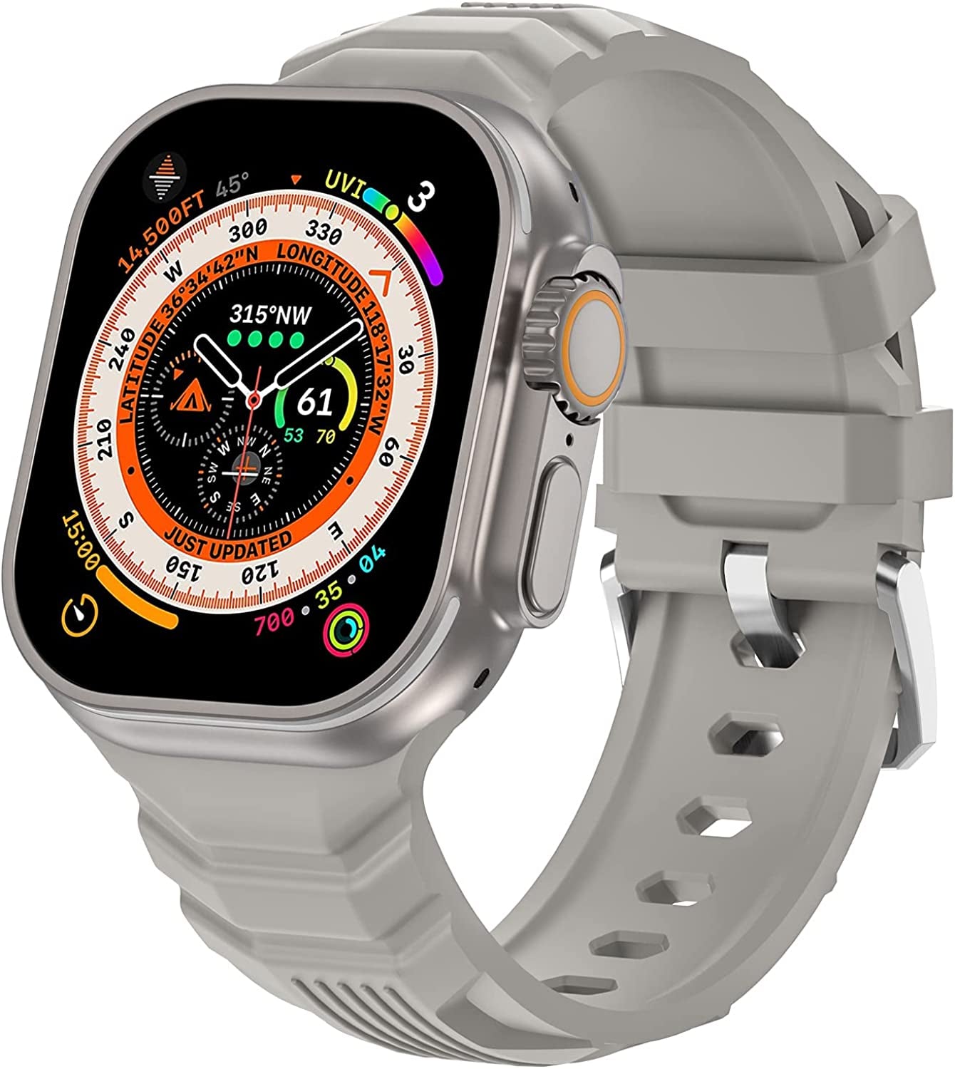 Bandiction Sport Band Compatible with Apple Watch Ultra Band 49Mm 45Mm 44Mm 42Mm, Soft Silicone Replacement Strap for Iwatch Series 8/7/6/5/4/3/2/1/Se/Ultra, Designed for Men  Bandiction Rock Ash 42mm/44mm/45mm/49mm 