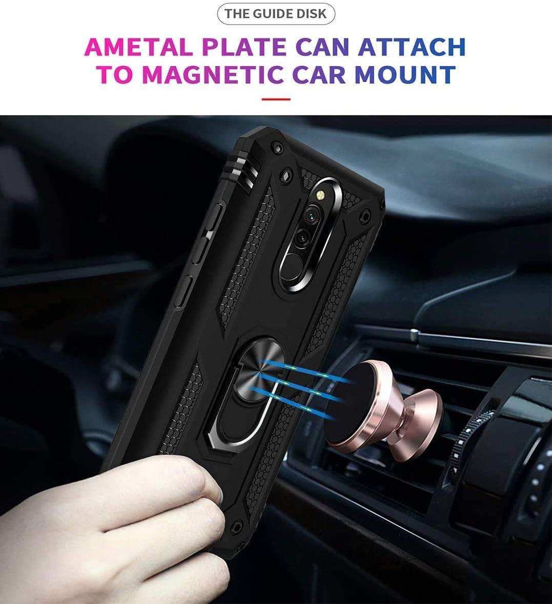 Yahan for Xiaomi Redmi 8A / Redmi 8 Case,360 Degree Rotating Ring Kickstand Hybrid Heavy Duty Dual Layer Shockproof Defender Hard Back Case Cover with Tempered Glass Screen Protector,Black  YaHan   