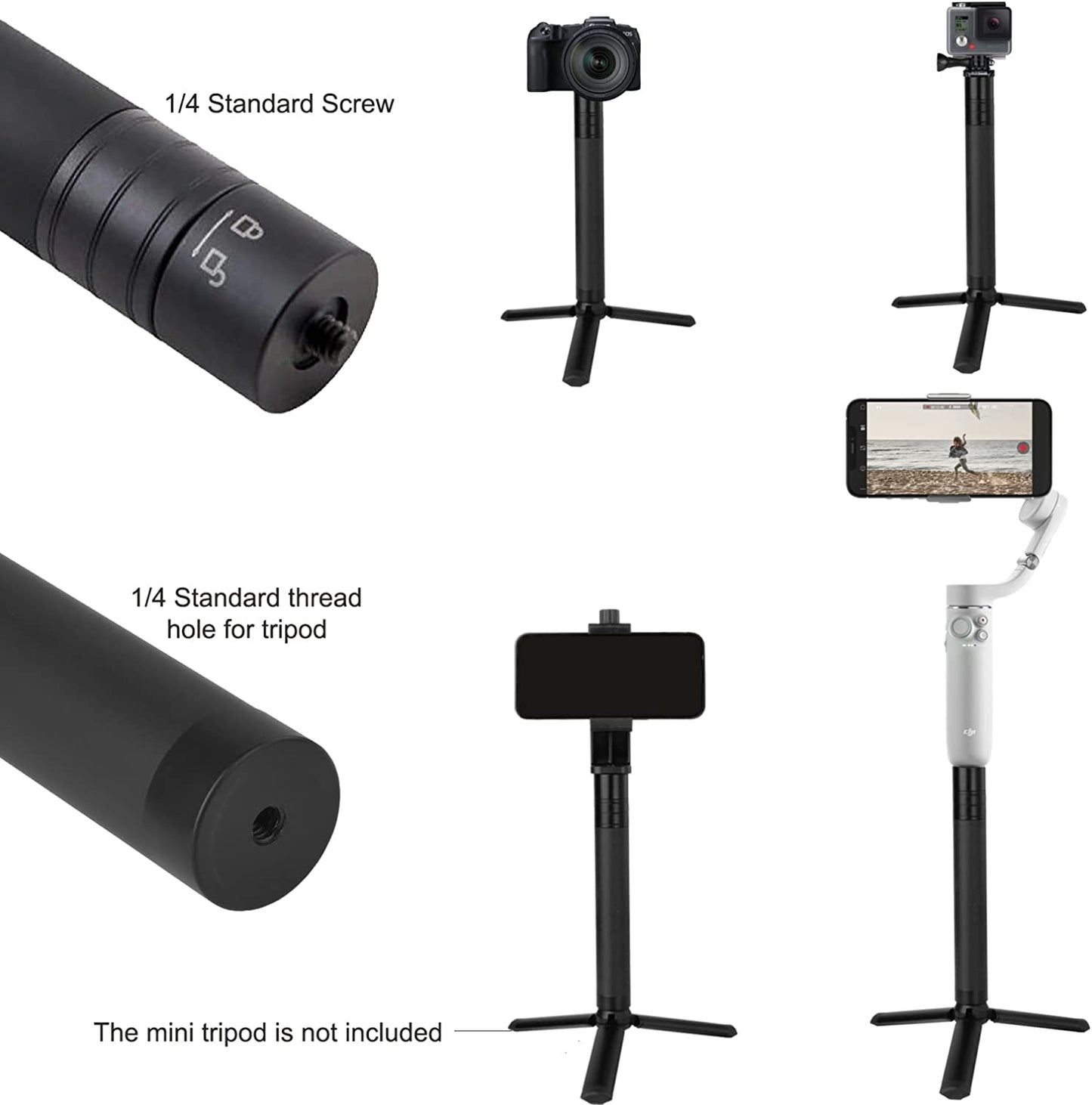 Extension Rod for Gimbal, 29In Selfie Stick Compatible with Gimbal Stabilizer DJI OM 5/4 Osmo Mobile 3 2/Feiyu/Zhiyun Smooth 5 Q & 4 and All Gimbles with 1/4" Thread Handheld Pole Go Pro Action Camera  Ruittos   