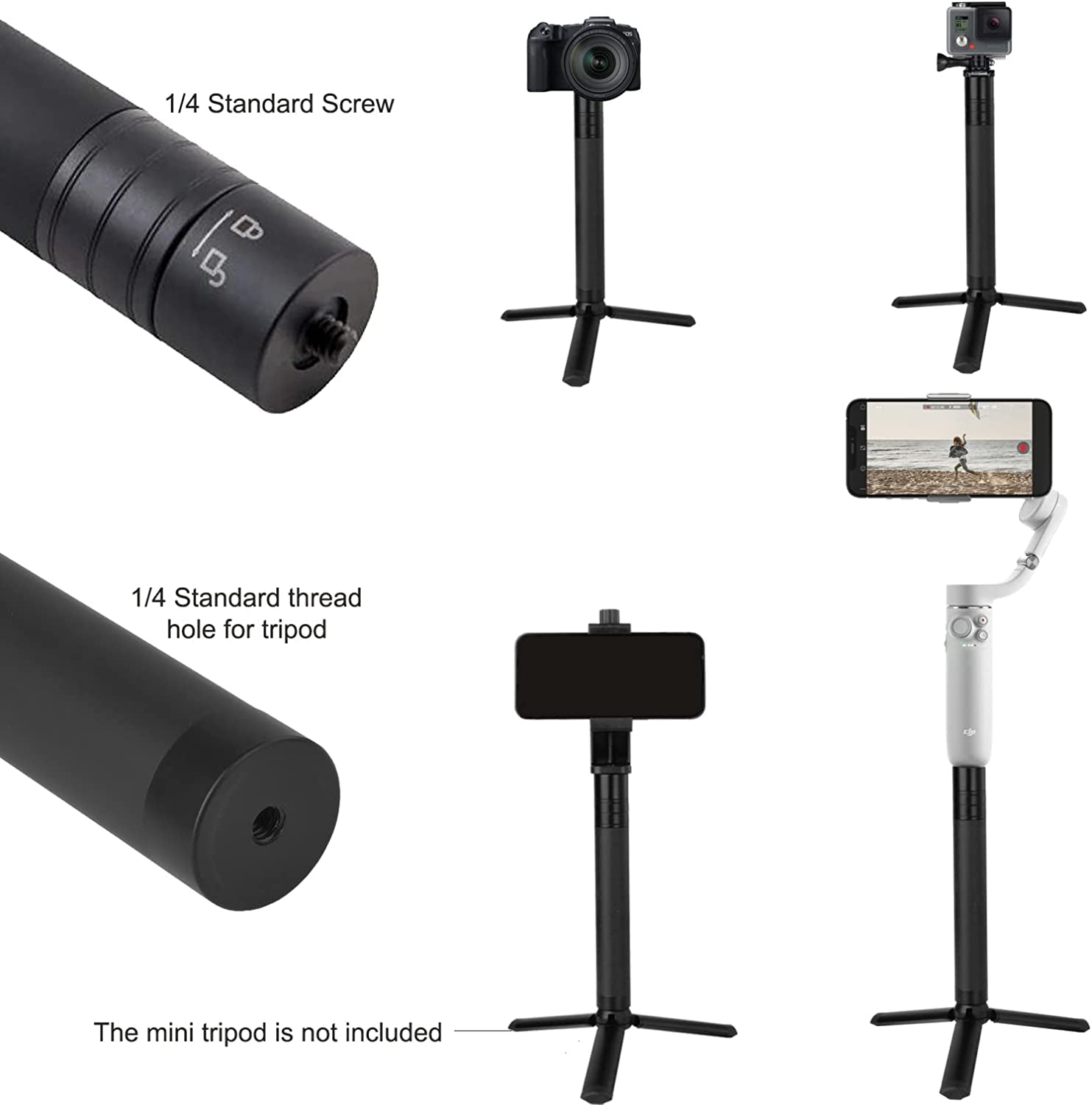 Extension Rod for Gimbal, 29In Selfie Stick Compatible with Gimbal Stabilizer DJI OM 5/4 Osmo Mobile 3 2/Feiyu/Zhiyun Smooth 5 Q & 4 and All Gimbles with 1/4" Thread Handheld Pole Go Pro Action Camera  Ruittos   