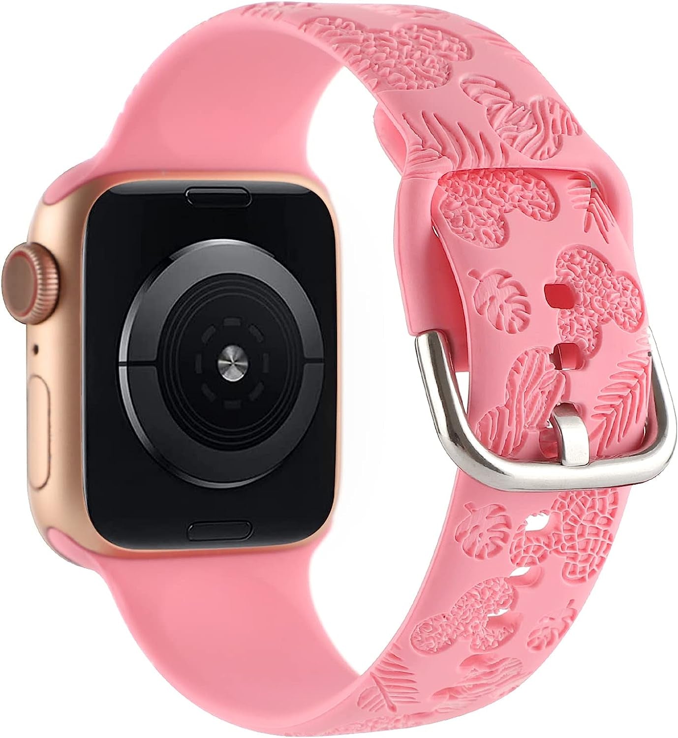 Cartoon Leopard Zebra Engraved Silicone Watchband Cute Soft Strap Sport Bracelet Band Compatible with Apple Watch Series 8 7 6 5 4 3 2 1/SE Ultra  Gadgetisan Bright Pink 38/40/41 mm 